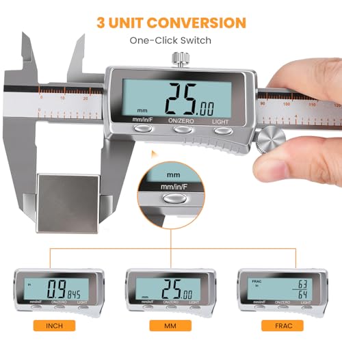 HARDELL Digital Caliper 6 Inch, Rechargeable All Metal W/Backlight Screen - size: 6 Inch