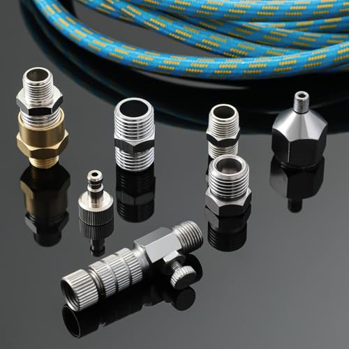 Hotop 10 ft Airbrush Hose Nylon Braided Hose Standard 1/8" - 1/4" Adapter - color: Blue, style: 9.8 ft
