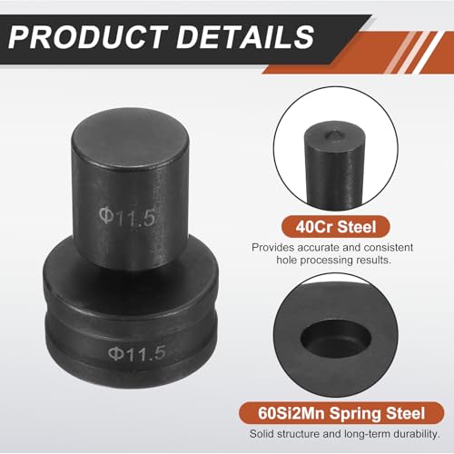 HARFINGTON Hydraulic Hole Punch Die Φ11.5mm Round Hole 40Cr Steel Electric Punching Kit for CH70 Electric Punching Machine, Black - size: Φ11.5mm