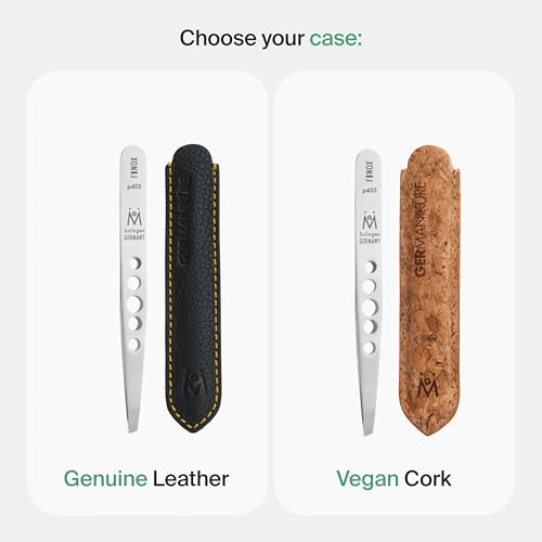 GERMANIKURE Perforated Slanted Tweezers, FINOX German Steel, Leather Case - style: Leather Sleeve