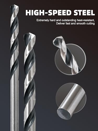 HIGHFIRE 3/32" Jobber Length Drill Bits, Pack of 12 pcs, High Speed Steel Twist Drill Bit with Storage Case, 135 Degree Tip for Wood, Metal, Steel, Plastic, Aluminum Alloy - size: 3/32 in (12 pcs)