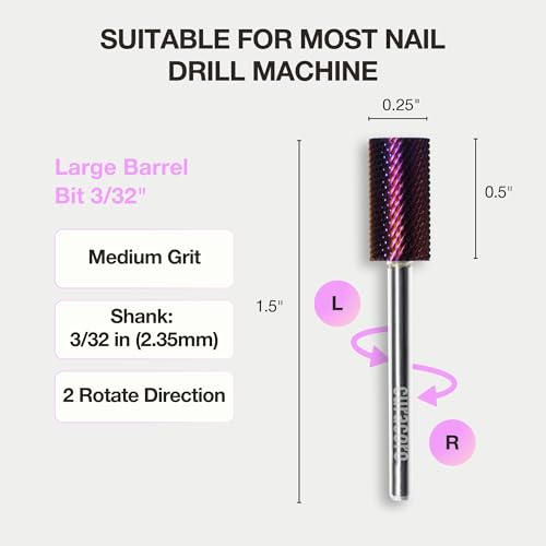 Curacoro Nail Drill Bits 3/32'' Large Barrel Carbide Bit (Medium) - color: Galaxy - Large Barrel Bit, size: Medium