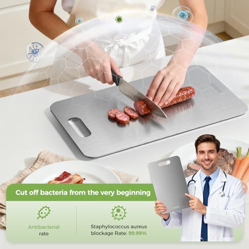 3-Piece Titanium Cutting Board Set, Double-Sided Titanium Chopping Boards for Kitchen, Dishwasher Safe Prep Boards for Meat, Fruits, Vegetables and Raw Cooked Food Separation