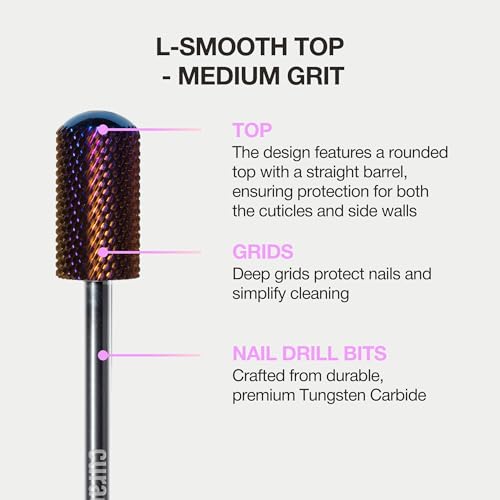 Curacoro Nail Drill Bits 3/32'' L-Shaped Smooth Top Carbide Bit (Medium) - color: Galaxy - L-Smooth Top, size: Medium
