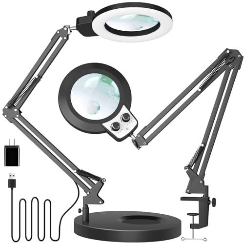 KIRKAS 12X 30X Magnifying Glass with Light and Stand, Overhead Knob 2 in 1 - size: 12X 30X 9.06 INCH Base & Clamp