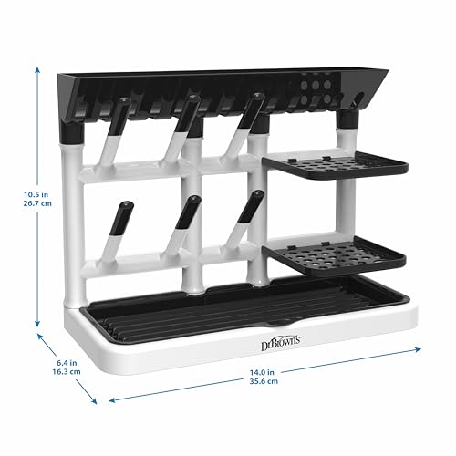 Dr. Brown's Drying Tower, Stand-Up Drying Rack, Countertop Baby Bottle Drying with Organized Storage for Baby Essentials, Space Saving Vertical Rack, Black/White - size: Countertop, style: Black/White Stand-Up Drying Rack