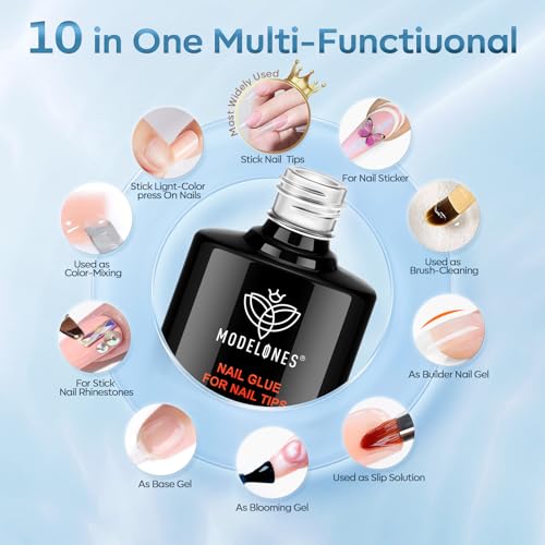 modelones 2pcs 15ml 10 in One X Nail Gel Glue Gel Base Coat Brush On - color: D-Clear-2