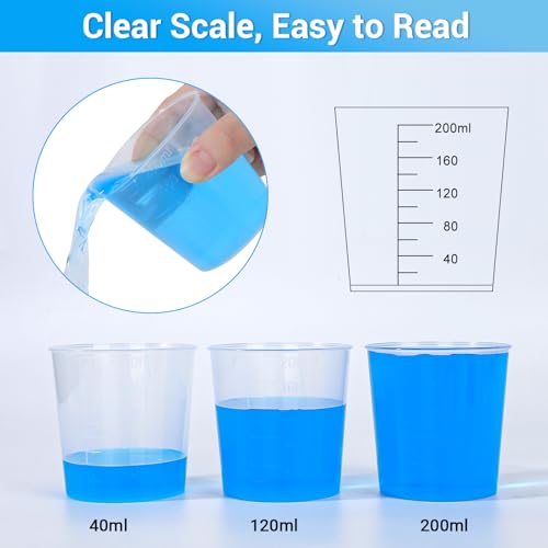 Gartful 200ml Large Measuring Cup - 10 Pack, 6.8oz Plastic Graduated Cups for Resin Epoxy Casting Making, Slime Making, Paint Pouring, Chemical Resistant - size: 200ml