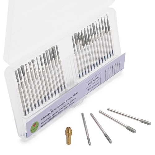 ILOVETOOL 30Pcs Diamond Drill Bit Set, 2.35mm Shank Diamond Burr Bits for Rotary Tool, Compatible with Dremel Tool for Glass, Ceramic, Stone, Jewelry Making, Engraving Carving Polishing Bits - size: Shank 2.35mm(3/32-inch)