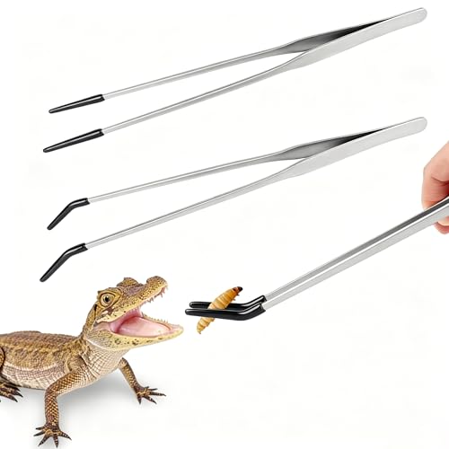 2 Pack Extra Long Stainless Steel Reptile Feeding Tongs with Rubber Tip - color: 15"Silver