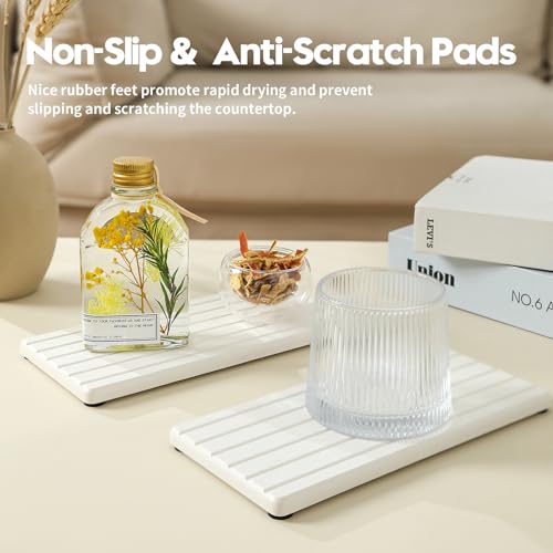 2Pack Quick Dry Water Absorbing Stone Drying Tray, Sink Mat, White 8“ x 4” - color: 2 Pack - White, size: 8" x 3.8"