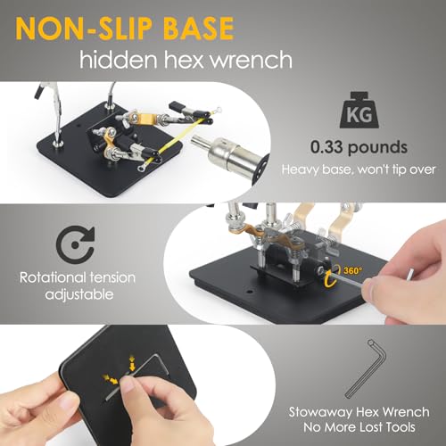 Helping Hands Soldering Station Holder with Iron Holder, Third Hand Tool with 4×4" Metal Non-slip Base, Storage Box and Adjustable Arms, Clamp Stand for Electronics, PCB Repair and DIY, Craft