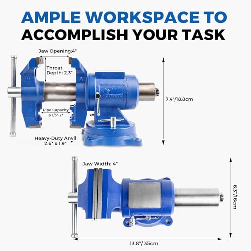 Forward DT100 4 Inch Heavy Duty Bench Vise with 360° Swivel Base and Head - size: 4 Inch