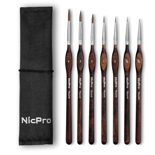 Nicpro 7pcs Kolinsky Sable Miniature Paint Brushes with Cloth Roll - size: 7 PCS (brown)
