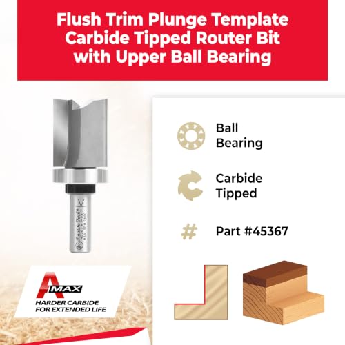 Amana Tool 45367 Flush Trim Router Bit 1-1/4 D x 1-1/2 CH x 1/2 SHK Bearing - size: 1-1/4 Dia x 1-1/2" x 1/2
