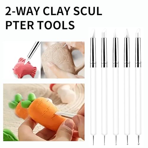 15 PCS Blue Clay Sculpting Tools Set, Professional Silicone Brushes & Dotting Tools Kit for Polymer Clay, Air Dry Clay, Pottery, Modeling & Crafting for Adult-White - color: 15Pcs-White