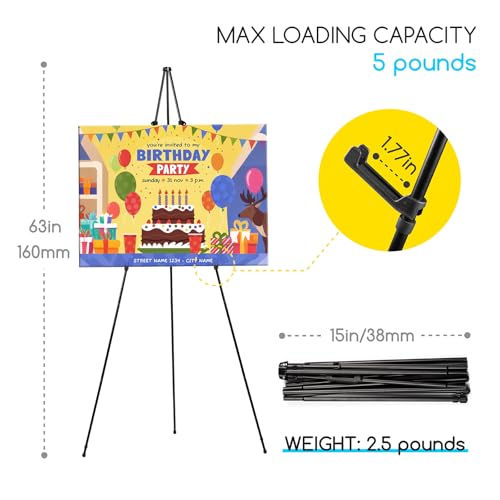 MEEDEN 6Pcs Easel Stand for Sign: 63" Art Metal Easel for Display with Bag - size: 6-PACK