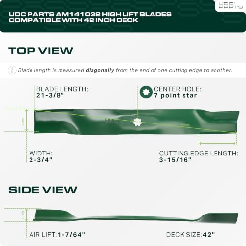 UDC Parts AM137327 High Lift Mower Blades John Deere 42 Inch Replacement - size: 7 pt star - 21-3/8"