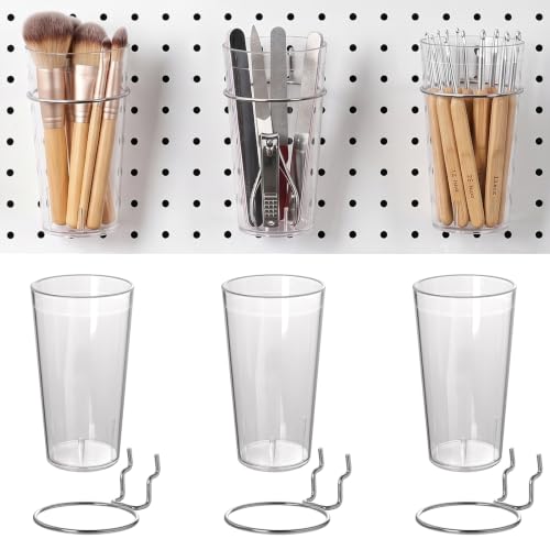 Pegboard Cups With Loops 6 Pack Peg Board Organizer Pencill Holders (Clear) - color: Clear