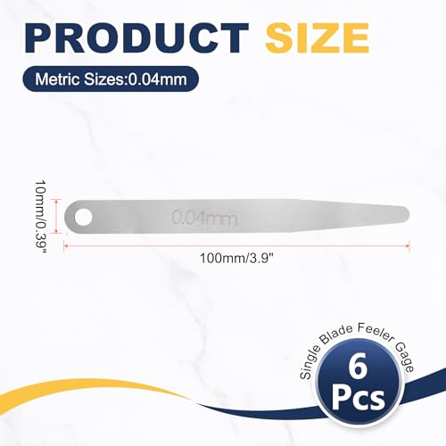 HARFINGTON 6pcs Metric Thickness Feeler Gauge 0.04mm Single Blade Oval Feeler Gauge 304 Stainless Steel Gap Measuring Tool for Repair Valve Guitar Spark Plug - size: 0.04mm
