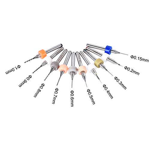 uxcell PCB Drill Bits 0.15mm-1.0mm Tungsten Carbide Rotary Tool Jewelry CNC Engraving Print Circuit Board Micro Drill Bits 1/8 Inch Shank 1 Set (10 Pcs)