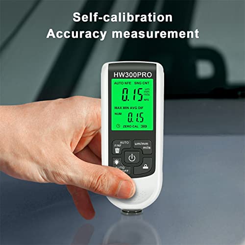 Paint Thickness Gauge Meter Fe/NFe Probe Coating Thickness Gauge Professional Multifunctional Car Paint Depth Gauge Test Precise HW-300PRO for Car Automatic Detection(white) - color: white