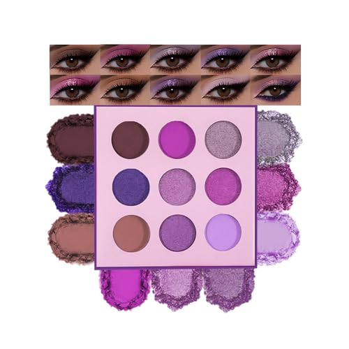 9-Color Purple Eyeshadow Palette–High Pigment Matte Shimmer Glitter Eyeshadow Palette in Magenta, Lavender, Lilac, Violet & Taupe,Long-Lasting Waterproof, Blendable for Creative & Everyday Looks - color: C-#02
