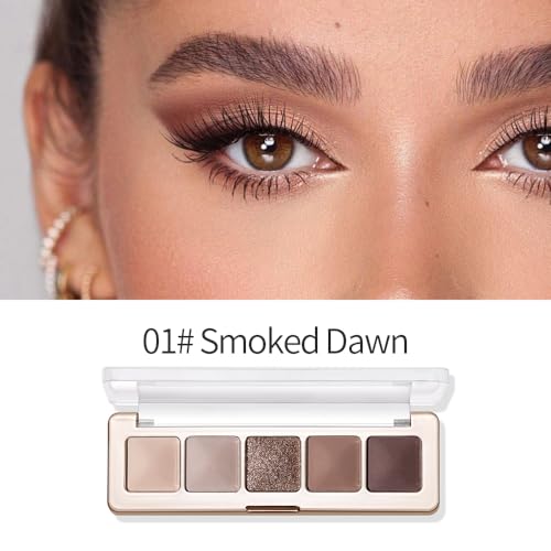 Neutral Nude Brown Matte Eyeshadow Palettes, 5 Color Natural Shimmer Gold Everyday Basic Eye Shadow Palette Makeup for Older Women, Suitable for Green Eyes, Brightening Eye Mini Travel Size 01# - color: B-#01