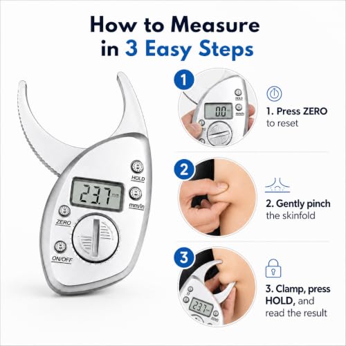 Digital Body Fat Caliper with LCD Display, Skinfold Tester and Tape Measure