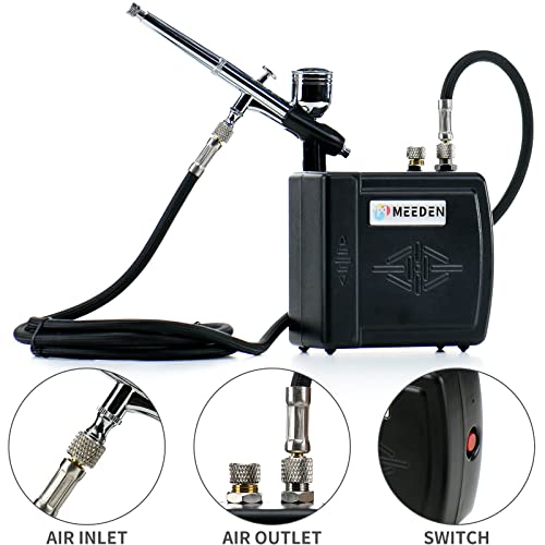 MEEDEN Airbrush Kit with Air Compressor: Dual Action Airbrush, 0.5mm, Black - color: Black, size: Single