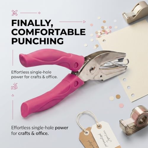 Round Single Hole Punch 1/4” Paper Hole Puncher for Crafts, Hole Puncher with Rose Red Soft Grip Handle - style: Rose Red Round