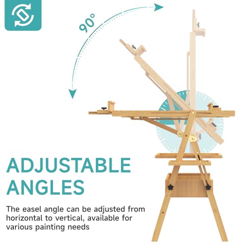 Solid Beech Wood H-Frame Easel with and Storage and 2 Palette - color: Natural Wood