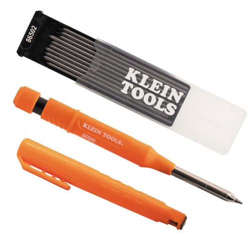 KLEIN TOOLS 80188 Skribes 2.8 mm Mechanical Carpenter Pencil with Built-In Sharpener and 10-Pack Graphite Lead Refills, for Deep Hole Marking for Woodworking and Construction - style: Pencil w/ Black Refills