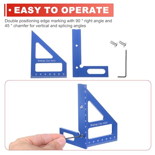 HARFINGTON 3D Multi-Angle Measuring Ruler 45/90 Degree Metric Blue - color: Blue
