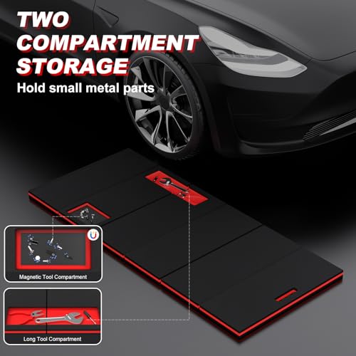 22.8" Wide Mechanic Mat Foldable EVA Kneeling Pad with Magnetic Tool Slots - color: Black & Red, size: 22.8"W