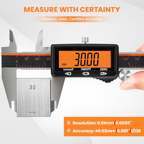 HARDELL Digital Caliper 8" USB-C Charging – Orange Display, Non-Backlit