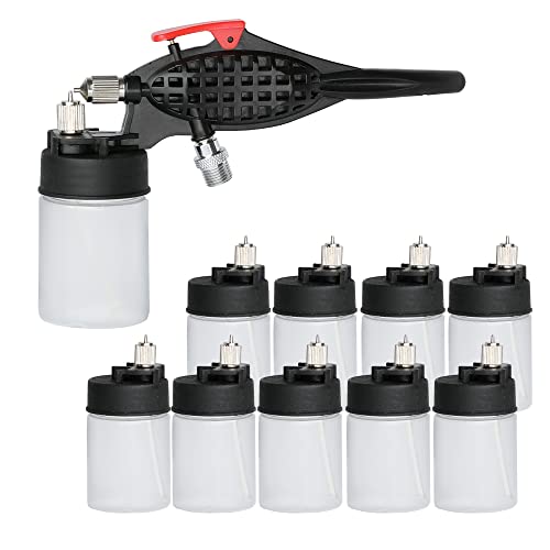 Single Action Siphon Feed Airbrush with 5pcs of 0.3mm Bottles and 5pcs 0.5mm Bottles, External Mix Airbrush Kit Easily Change Colors, for Model Paint Craft Wall Painting Furniture Repainting - color: Black