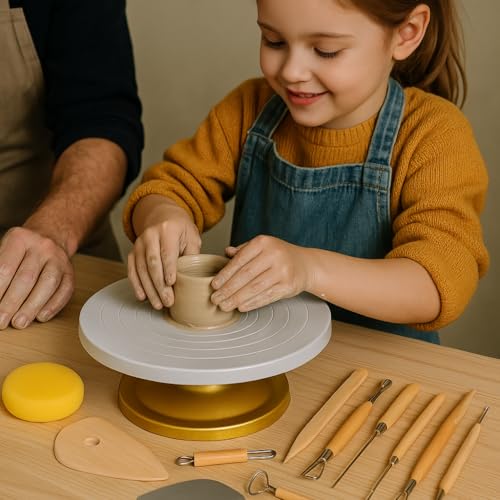 IRSTBL - 12" Banding Wheel for Pottery – Heavy Duty Plastic Pottery Turntable & Sculpting Wheel with Steel Bearings, Anti-Slip Base and 8-Piece Clay Tool Set