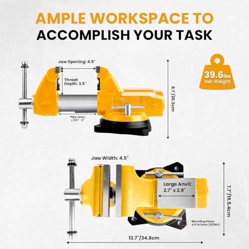 Forward 1745A 4.5 Inch Heavy Duty Bench Vise with Anvil and 360°Swivel Base - size: 4.5 Inch