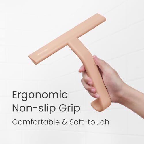 dancemoon JustHang Shower Squeegee with Built-in Hook, 10-Inch Terracotta - color: Terracotta, size: 10 Inches