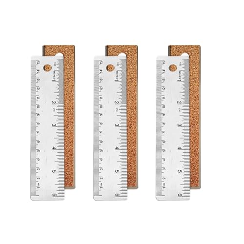 3 Pack 6-Inch Stainless Steel Metal Ruler with Non-Slip Cork Backing - color: 3 pcs(6 Inch)