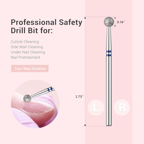 MelodySusie 4mm Ball Shape Cuticle Clean Nail Drill Bit 3/32'', Professional Safety Carbide Diamond Under Nail Cleaner for Cuticle Dead Skin Nail Prepare, Beginners Bits, Series Bit-S, Medium - color: 4mm Ball Cuticle Bit, size: Medium - M