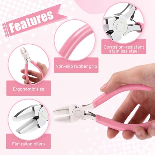 Mudder 2 Packs Nylon Jaw Pliers for Jewelry Making,Pink, Blue - color: Pink, Blue