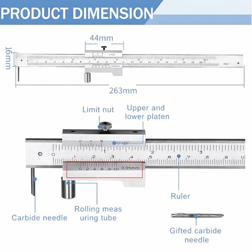 Vernier Caliper, Parallel Crossed Caliper, 0-200mm Stainless Steel Vernier Scribing Caliper Marking Gauge with Carbide Scriber/Needle Parallel Marking Gauge Vernier Caliper