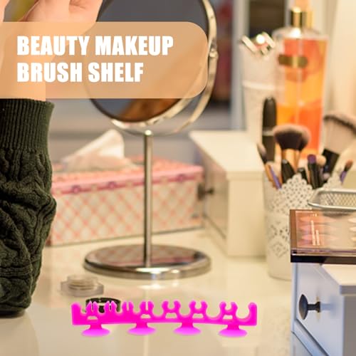Beavorty Makeup Brush Holder Cosmetic Brush Storage Rack with Suction Cup Multi-Slot Makeup Drying Rack for Window or Wall Compact Organizer for Home Vanity
