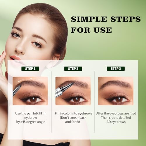 QIC Microblading Eyebrow Pen, 4 Tip Waterproof Brow Pencil for Hair Strokes - color: Dark Brown with Brush