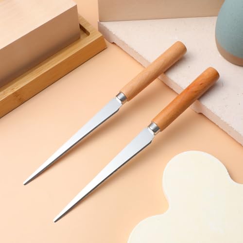 PACKOVE 2pcs Fettling Knife Wooden Handle Clay Carving Tool