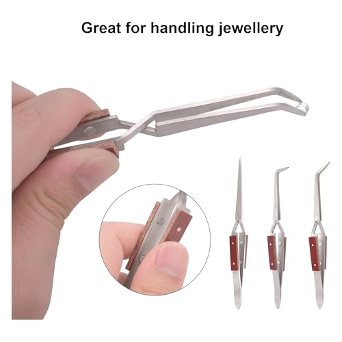 3pcs Soldering Tweezers Set Jewelry welding tweezers Cross Lock Tweezers for Jewelry Making 45° & Straight + 90° Angled Solder Tweezers