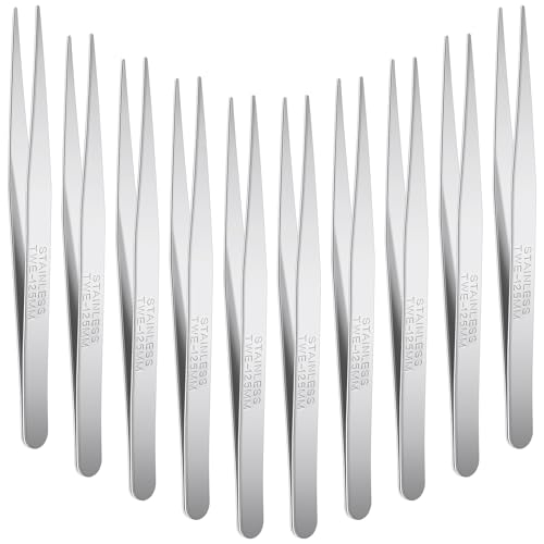 WILLBOND 10 Pcs Stainless Steel Tweezers Long Lab Forceps Flat Round Tip