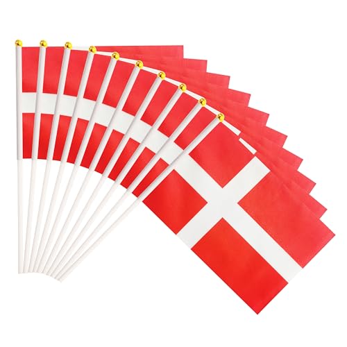 50 Pack Denmark Danish on Stick Flags,Small Mini Hand Held Denmark Danish Flags 5.5x8.3 Inch, Grand Opening, Carnival,Party Events Celebration - color: Denmark